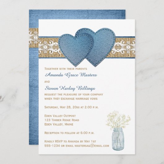 Uitnodiging tot huwelijk | Denim, Lace, Burlap (Voorkant / Achterkant)