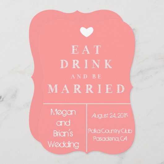 Uitnodiging tot huwelijk - eet drink en ga trouwen (Voorkant / Achterkant)