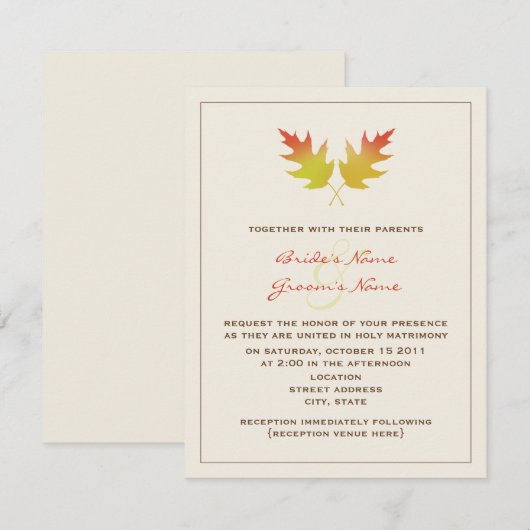 Uitnodiging tot huwelijk - eikenhouten bladeren (Voorkant / Achterkant)