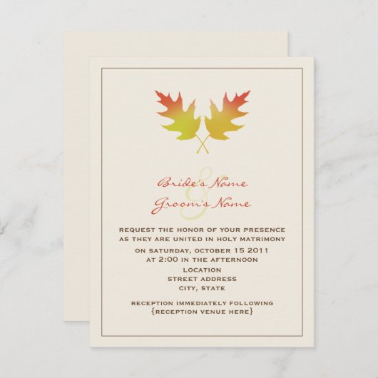 Uitnodiging tot huwelijk - eikenhouten bladeren (Voorkant / Achterkant)