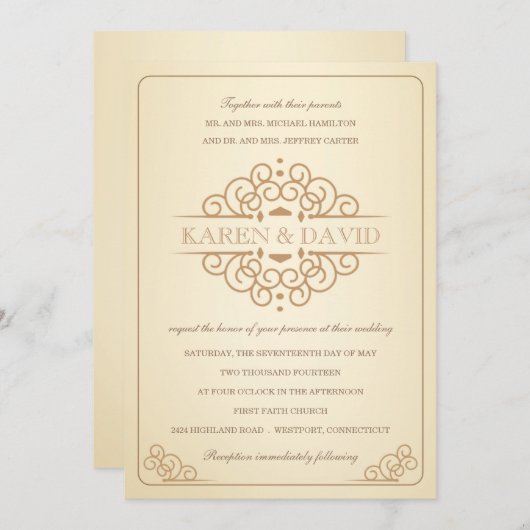 uitnodiging tot huwelijk en gouden officiële uiti (Voorkant / Achterkant)