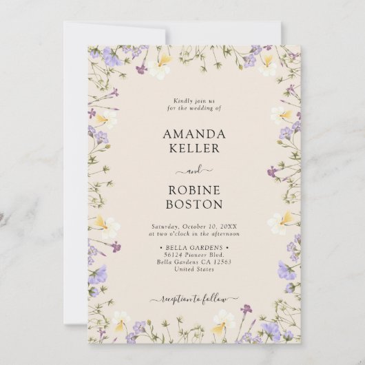 Uitnodiging tot huwelijk in Rustic Wildflower (Voorkant)