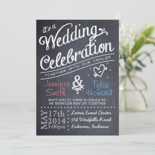 Uitnodiging tot huwelijk met Chalkboard (Staand voorkant)