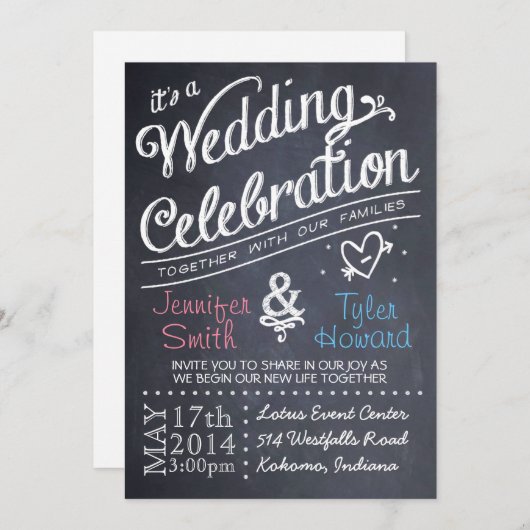 Uitnodiging tot huwelijk met Chalkboard (Voorkant / Achterkant)