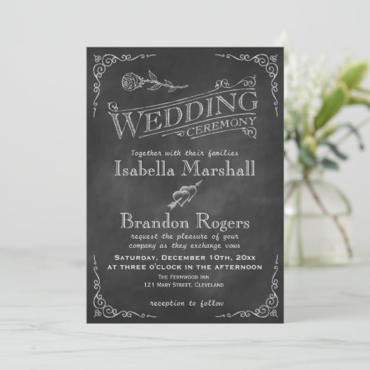 Uitnodiging tot huwelijk met Chalkboard (Staand voorkant)