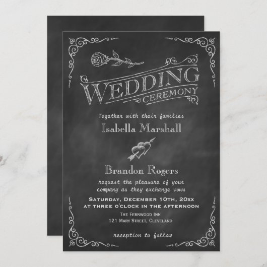 Uitnodiging tot huwelijk met Chalkboard (Voorkant / Achterkant)