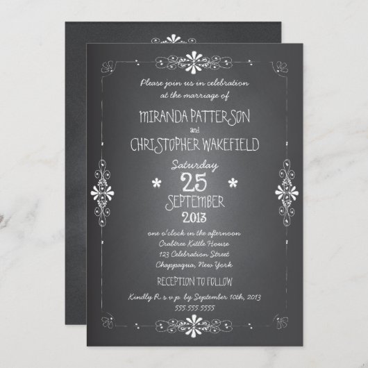 Uitnodiging tot huwelijk met Chalkboard met RSVP (Voorkant / Achterkant)