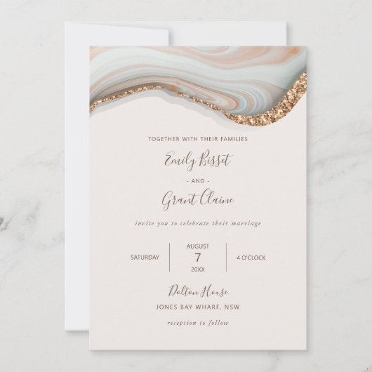 Uitnodiging tot huwelijk met natuurlijke marmer Ag (Voorkant)