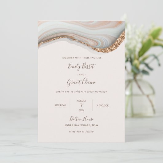 Uitnodiging tot huwelijk met natuurlijke marmer Ag (Staand voorkant)