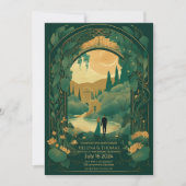 Uitnodiging tot huwelijk Romantic Emerald Green en (Voorkant)