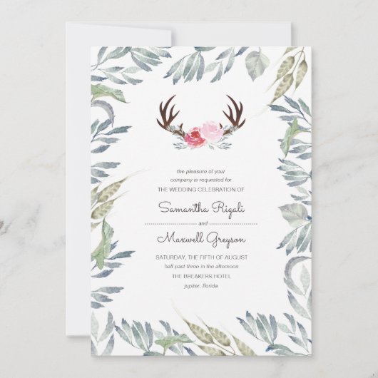 Uitnodiging tot huwelijk Rustic Deer Antler (Voorkant)