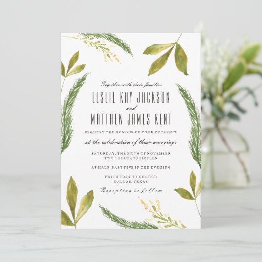 Uitnodiging tot huwelijk - Rustic Harvest Greenery (Staand voorkant)