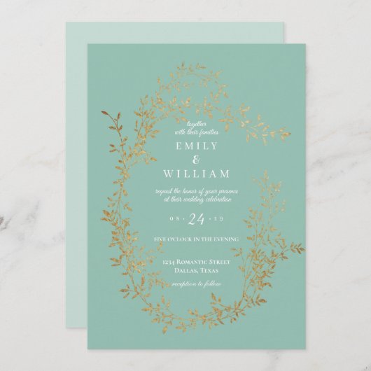 Uitnodiging tot huwelijk Zelden Blauwgroen Blauw G (Voorkant / Achterkant)