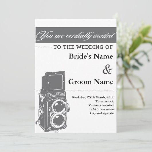 Uitnodiging tot huwelijkscamera (Staand voorkant)