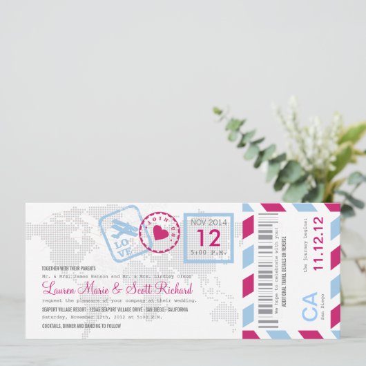 Uitnodiging tot inscheping van een vliegticket (Staand voorkant)