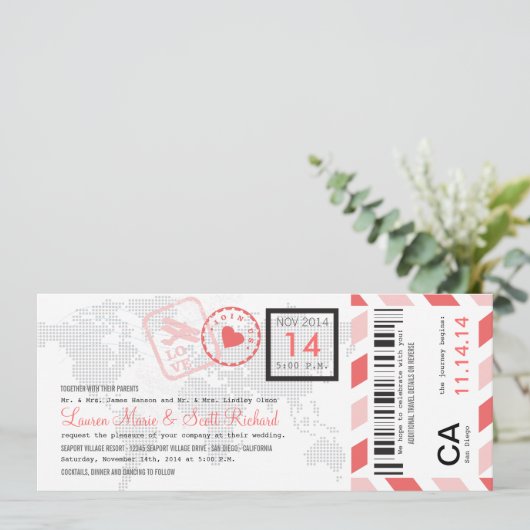 Uitnodiging tot inscheping van een vliegticket (Staand voorkant)