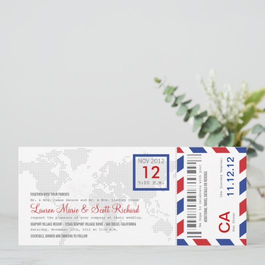 Uitnodiging tot inscheping van een vliegticket (Staand voorkant)