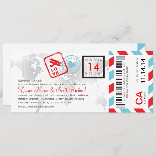 Uitnodiging tot inscheping van een vliegticket (Voorkant / Achterkant)