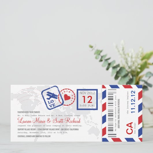 Uitnodiging tot inscheping van een vliegticket (Staand voorkant)