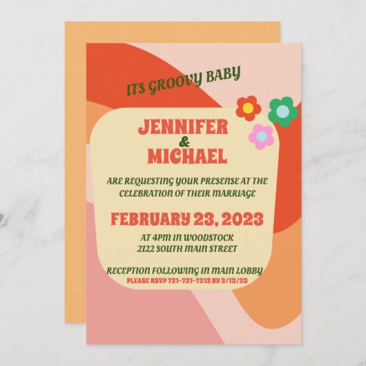 uitnodiging tot inschrijving van Retro Groovy Wed (Voorkant / Achterkant)