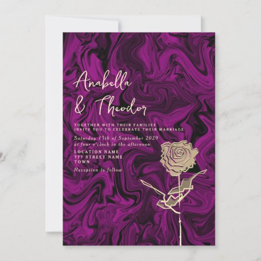 Uitnodiging tot Jewel Tone Paarse Gold Wedding (Voorkant)