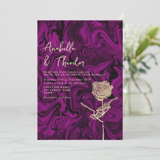 Uitnodiging tot Jewel Tone Paarse Gold Wedding (Staand voorkant)