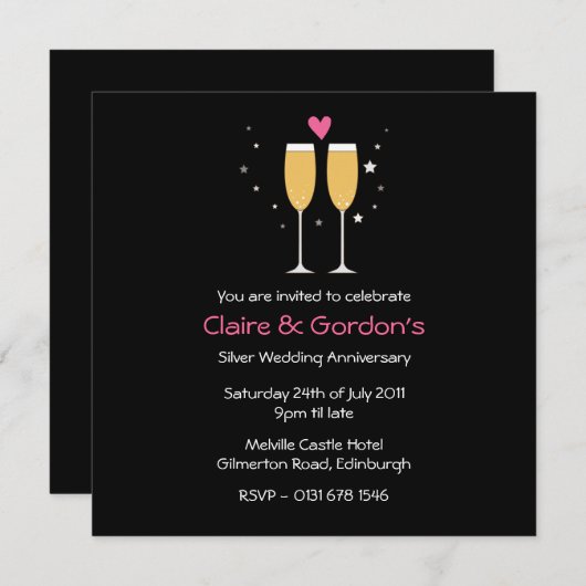 Uitnodiging tot Jubileum van Champagne Toast (Voorkant / Achterkant)