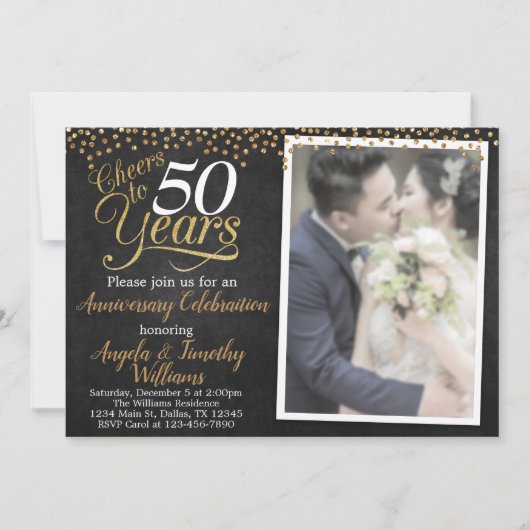 Uitnodiging tot Jubileum voor Black and Gold Weddi (Voorkant)