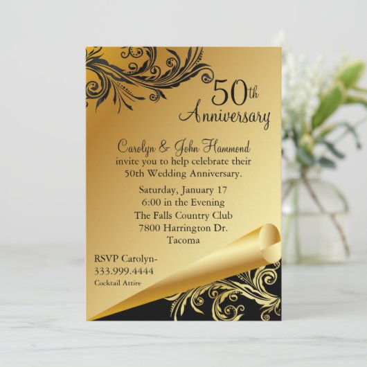 Uitnodiging tot Jubileum voor Black & Gold 50th We (Staand voorkant)