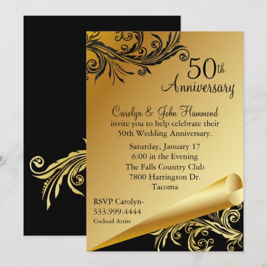 Uitnodiging tot Jubileum voor Black & Gold 50th We (Voorkant / Achterkant)
