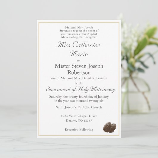 Uitnodiging tot katholieke winterbruiloft (Staand voorkant)