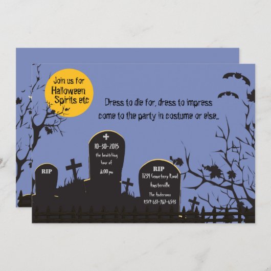 Uitnodiging tot kerkhof Halloween (Voorkant / Achterkant)