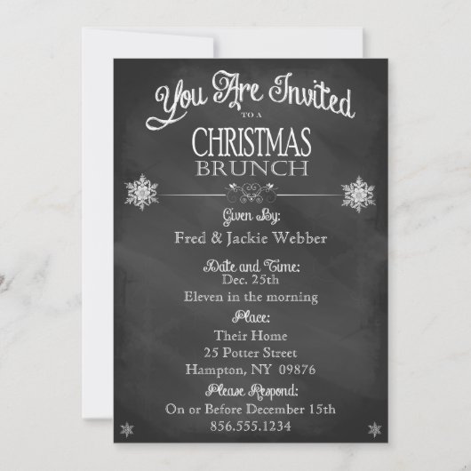 Uitnodiging tot kerst Brunch Chalkboard (Voorkant)