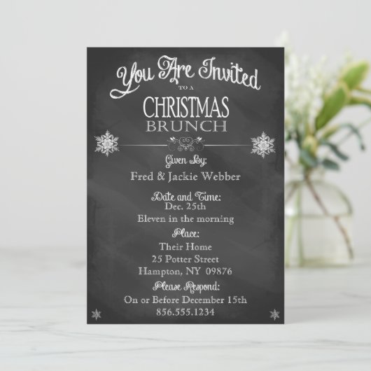 Uitnodiging tot kerst Brunch  Chalkboard (Staand voorkant)