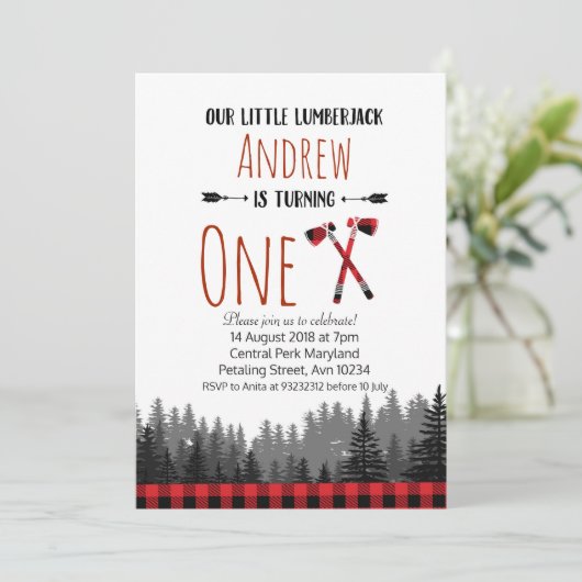 Uitnodiging tot kerstfeest in Lumberjack Birthday  (Staand voorkant)