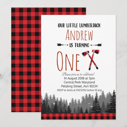 Uitnodiging tot kerstfeest in Lumberjack Birthday  (Voorkant / Achterkant)