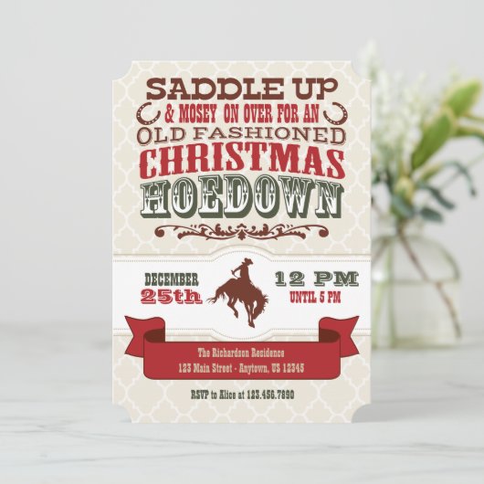 Uitnodiging tot kerstmis Hoedown (Staand voorkant)