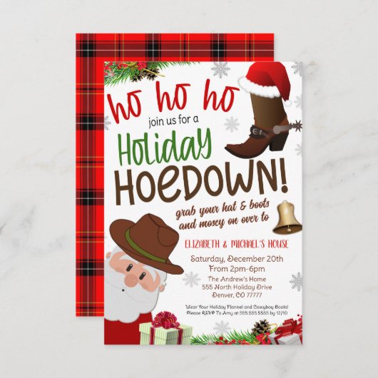 Uitnodiging tot kerstmis Hoedown (Voorkant / Achterkant)