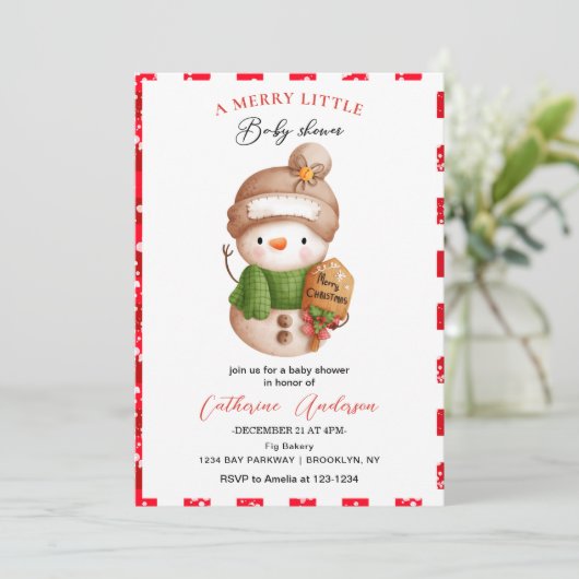 Uitnodiging tot kerstmis Little Snowman Baby showe (Staand voorkant)