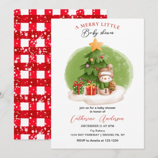 Uitnodiging tot kerstmis Little Snowman Baby showe (Voorkant / Achterkant)