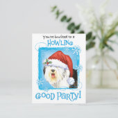 Uitnodiging tot kerstmis met English Sheepdog (Staand voorkant)