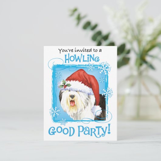 Uitnodiging tot kerstmis met English Sheepdog (Staand voorkant)
