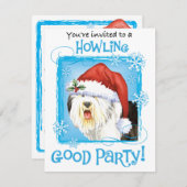 Uitnodiging tot kerstmis met English Sheepdog (Voorkant / Achterkant)