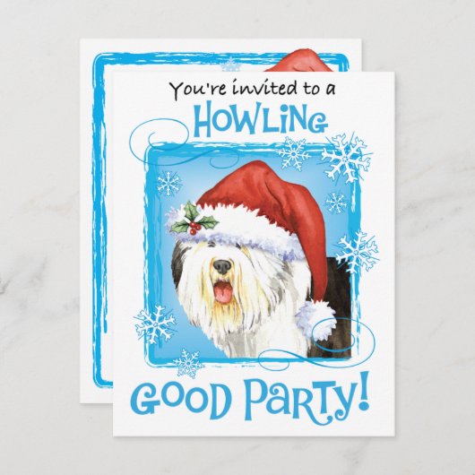 Uitnodiging tot kerstmis met English Sheepdog (Voorkant / Achterkant)