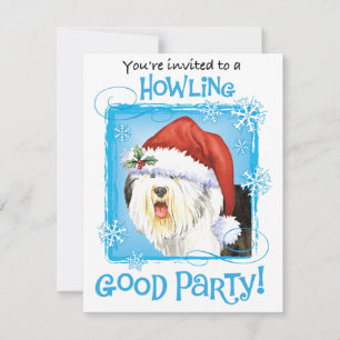 Uitnodiging tot kerstmis met English Sheepdog