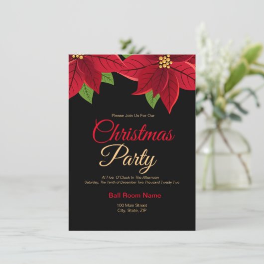 Uitnodiging tot kerstmis Poinsettia (Staand voorkant)