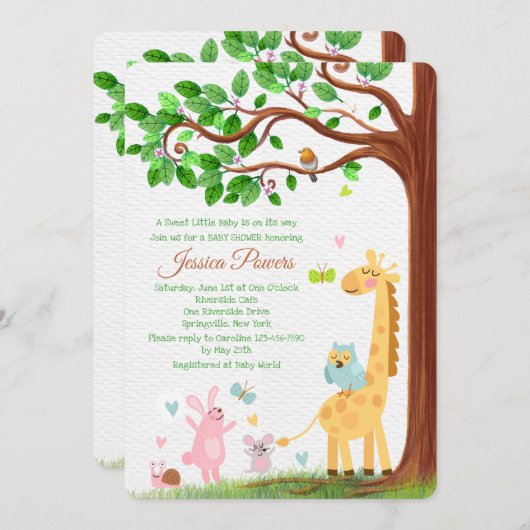 Uitnodiging tot kleine diervriendelijke Baby showe (Voorkant / Achterkant)