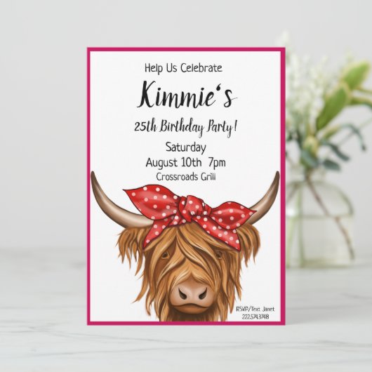 Uitnodiging tot koe, Hoogland Koe Birthday (Staand voorkant)