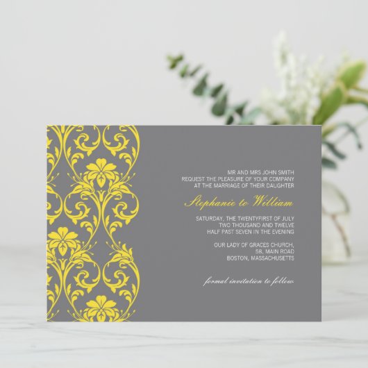 Uitnodiging tot Lace Gray en Yellow Wedding (Staand voorkant)