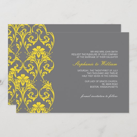 Uitnodiging tot  Lace Gray en Yellow Wedding (Voorkant / Achterkant)